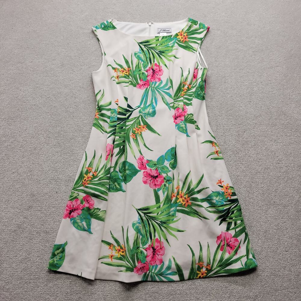 J Howard Womens Size 14 Tropical Floral Sleeveless Midi Dress A-Line White